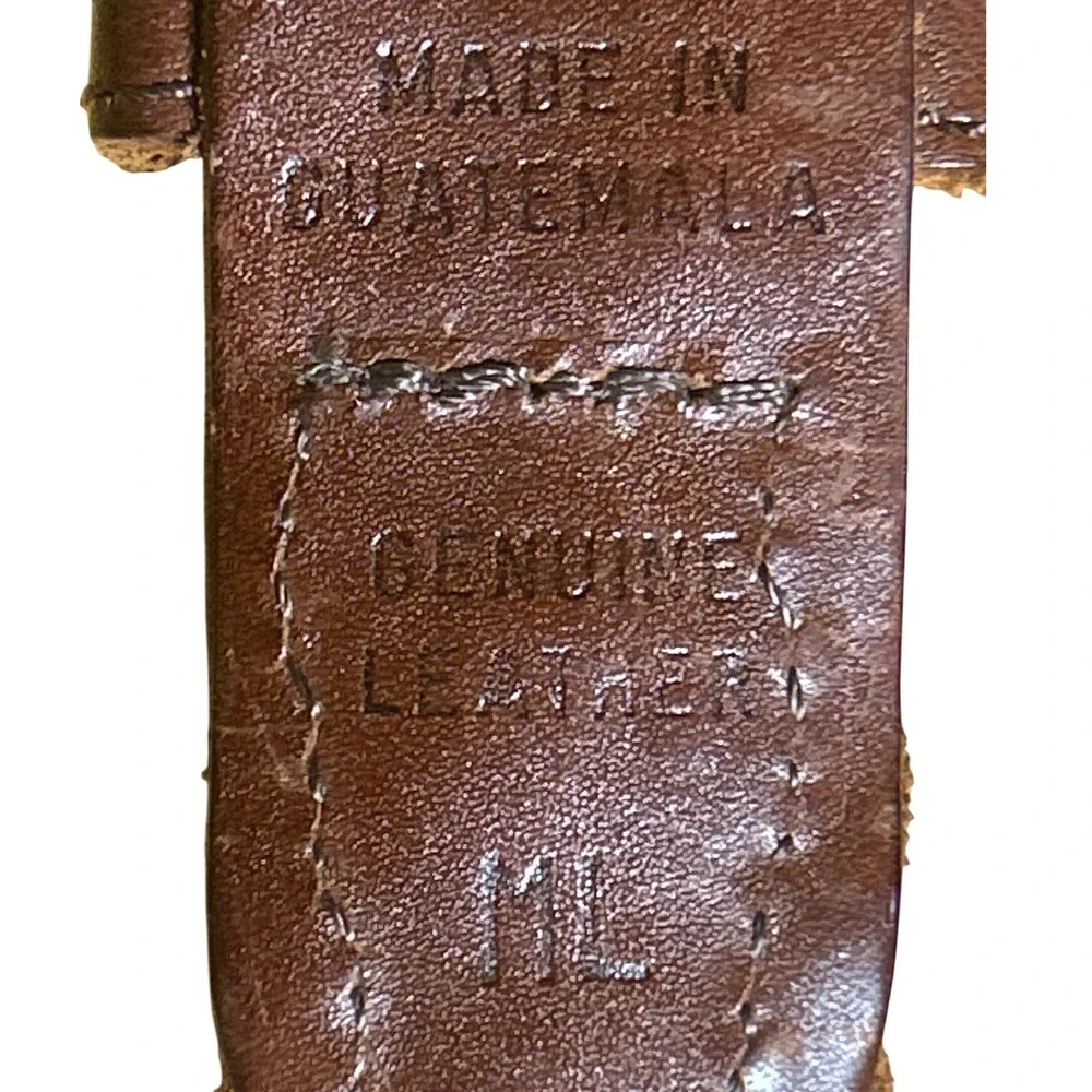 Vintage Brown Braided Genuine‎ Leather Belt Brass Buckle Made in Guatemala ML